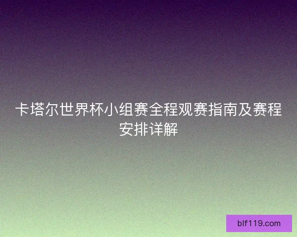 卡塔尔世界杯小组赛全程观赛指南及赛程安排详解