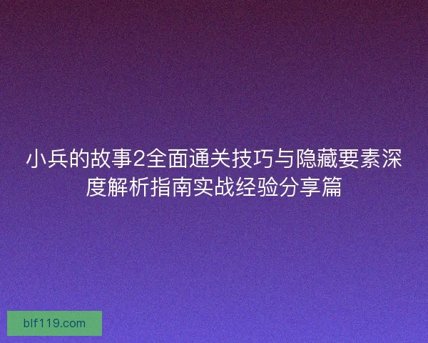 小兵的故事2全面通关技巧与隐藏要素深度解析指南实战经验分享篇